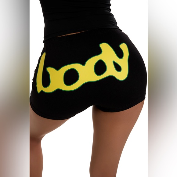 Body X Latto Mini Shorts - Black / Yellow - Picture 1 of 5